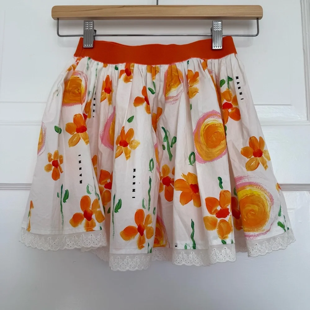 MARNI Floral-print pleated cotton mini skirt